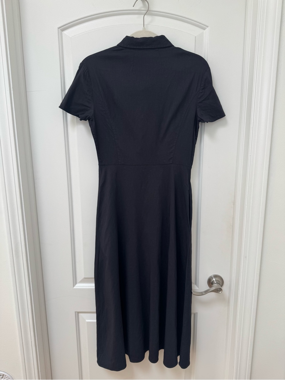 Theory Navy Linen Blend Midi Shirt Dress Short Sleeve - Picture 7 of 12